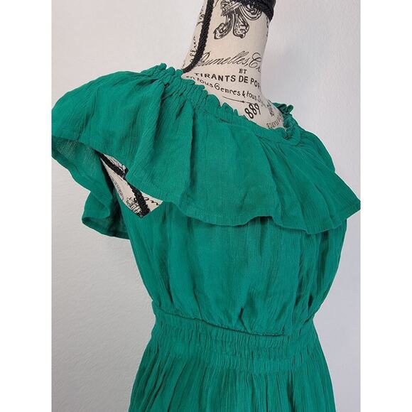 Tommy Bahama Midi Dress XS Layered Off Shoulders Green Cottagecore Bohemian - Picture 5 of 14